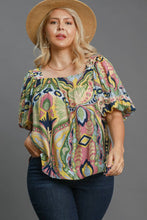 Load image into Gallery viewer, Umgee Full Size Abstract Print Smocked Square Neck Puff Sleeve Blouse

