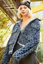 Load image into Gallery viewer, POL Flower Textured Raw Hem Long Sleeve Denim Jacket
