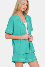 Load image into Gallery viewer, Zenana Button Down Short Sleeve Top and Shorts Lounge Set
