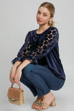 Load image into Gallery viewer, Umgee Polka Dot Lace Long Sleeve Round Neck Blouse
