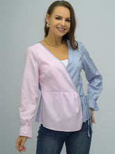 Load image into Gallery viewer, Contrast Tied Flounce Sleeve Blouse
