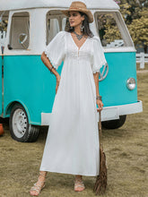 Load image into Gallery viewer, Lace Detail Eyelet V-Neck Half Sleeve Dress
