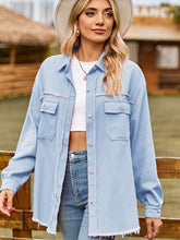 Load image into Gallery viewer, Button Up Collared Neck Raw Hem Denim Top
