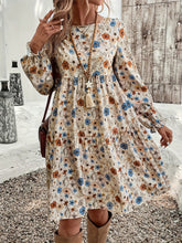 Load image into Gallery viewer, Ruffled Printed Round Neck Long Sleeve Dress
