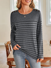 Load image into Gallery viewer, Lovelet Striped Round Neck Long Sleeve T-Shirt
