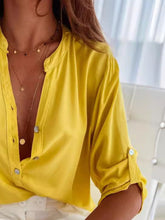 Load image into Gallery viewer, Half Button Notched Half Sleeve Blouse
