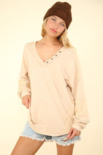 Load image into Gallery viewer, VERY J Washed V-Neck Exposed Seam Knit Top
