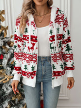 Load image into Gallery viewer, Drawstring Christmas Element Zip Up Hooded Jacket
