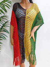Load image into Gallery viewer, Fringe Color Block Scoop Neck Cover Up
