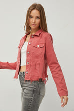 Load image into Gallery viewer, RISEN Raw Hem Button Up Cropped Denim Jacket
