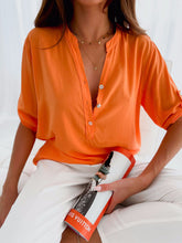Load image into Gallery viewer, Half Button Notched Half Sleeve Blouse
