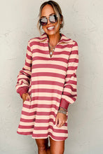 Load image into Gallery viewer, Contrast Striped Johnny Collar Long Sleeve Mini Dress
