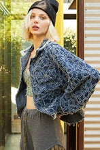 Load image into Gallery viewer, POL Flower Textured Raw Hem Long Sleeve Denim Jacket
