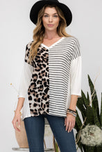 Load image into Gallery viewer, Celeste Full Size Front Leopard and Striped Print V-Neck T-Shirt
