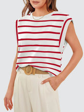 Load image into Gallery viewer, Striped Round Neck Cap Sleeve T-Shirt
