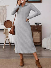 Load image into Gallery viewer, Collared Neck Long Sleeve Midi Dress
