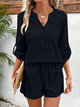 Load image into Gallery viewer, Notched Long Sleeve Top and Shorts Set
