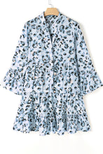 Load image into Gallery viewer, Leopard Notched Long Sleeve Tiered Dress

