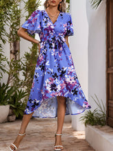 Load image into Gallery viewer, Perfee High-Low Printed Surplice Short Sleeve Midi Dress
