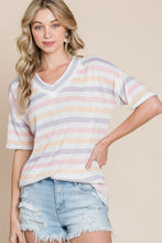 Load image into Gallery viewer, BOMBOM Striped V-Neck Short Sleeve T-Shirt
