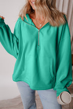 Load image into Gallery viewer, Pocketed Half Zip Dropped Shoulder Hoodie
