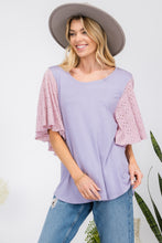Load image into Gallery viewer, Celeste Full Size Contrast Eyelet Ruffle Sleeve Blouse
