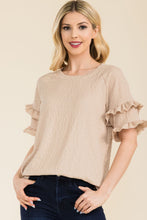 Load image into Gallery viewer, Celeste Full Size Ruffle Short Sleeve Texture Top
