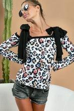 Load image into Gallery viewer, BiBi Leopard Shoulder Tie Long Sleeve Top
