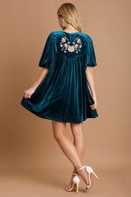 Load image into Gallery viewer, Umgee Embroidered Half Sleeve Velvet Mini Dress with Tassel
