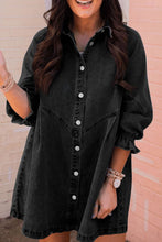 Load image into Gallery viewer, Distressed Collared Neck Flounce Sleeve Denim Dress
