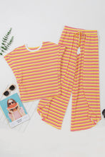 Load image into Gallery viewer, Striped Round Neck Top and Drawstring Pants Set
