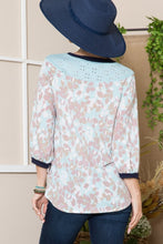 Load image into Gallery viewer, Celeste Full Size Leaf Print Contrast Trim Balloon Sleeve Top
