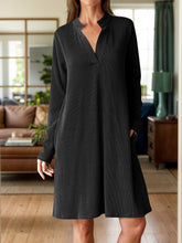 Load image into Gallery viewer, Notched Long Sleeve Mini Dress with Pockets
