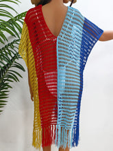 Load image into Gallery viewer, Fringe Color Block Scoop Neck Cover Up
