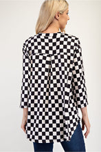 Load image into Gallery viewer, Celeste Full Size Curved Hem Checkered Notched Blouse
