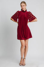 Load image into Gallery viewer, Umgee Dotted Lace Half Sleeve Mock Neck Back Tie Velvet Dress
