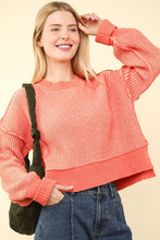 Load image into Gallery viewer, VERY J Exposed Seam Cropped Striped Slit Sweater
