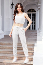Load image into Gallery viewer, Waffle-Knit Cropped Tank and Drawstring Pants Set
