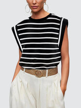 Load image into Gallery viewer, Striped Round Neck Cap Sleeve T-Shirt
