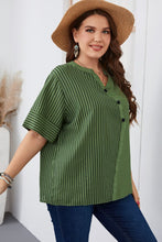Load image into Gallery viewer, Plus Size Striped Notched Neck Half Sleeve Top
