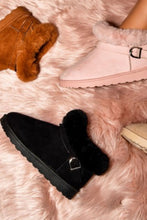 Load image into Gallery viewer, WILD DIVA Faux-Fur Buckle Round Toe Booties
