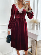 Load image into Gallery viewer, Perfee Lace Detail V-Neck Long Sleeve Midi Dress
