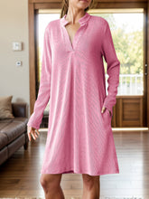Load image into Gallery viewer, Notched Long Sleeve Mini Dress with Pockets
