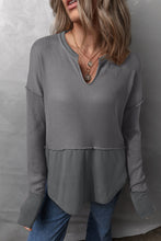 Load image into Gallery viewer, Waffle-Knit Exposed Seam Notched Long Sleeve Top
