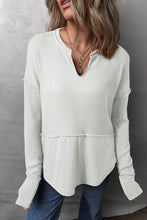 Load image into Gallery viewer, Waffle-Knit Exposed Seam Notched Long Sleeve Top
