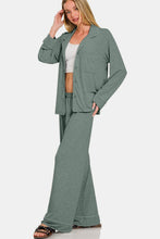 Load image into Gallery viewer, Zenana Button Down Long Sleeve Top and Pants Lounge Set
