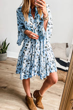 Load image into Gallery viewer, Leopard Notched Long Sleeve Tiered Dress
