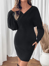 Load image into Gallery viewer, Perfee Surplice Long Sleeve Sweater Dress

