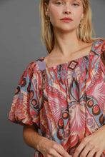 Load image into Gallery viewer, Umgee Full Size Abstract Print Smocked Square Neck Puff Sleeve Blouse
