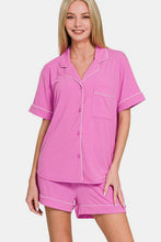 Load image into Gallery viewer, Zenana Button Down Short Sleeve Top and Shorts Lounge Set
